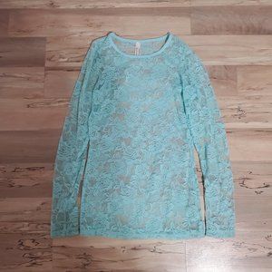 Teal lace see through long sleeve